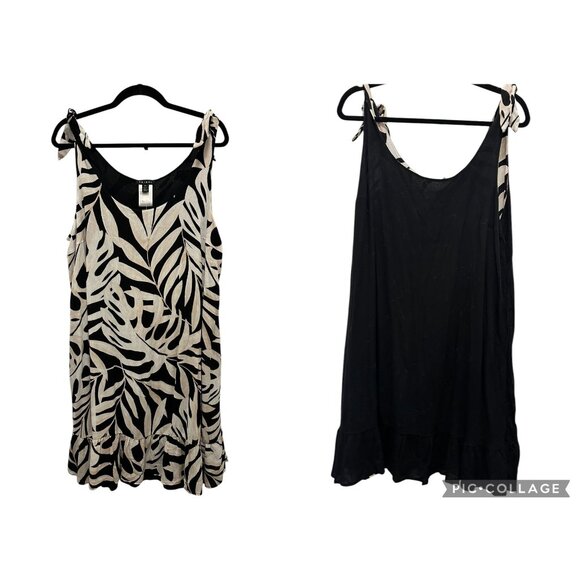 New Reversible Tribal Black & Beige Tropical Print Sleeveless Dress With Ruffle - Picture 1 of 7
